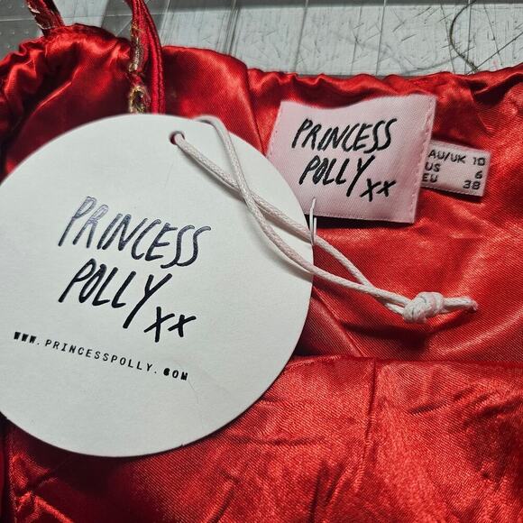 Princess Polly Mini Dress Womens Sz 6 Red Floral Whimsygoth Girly Asian Festival - Picture 9 of 9